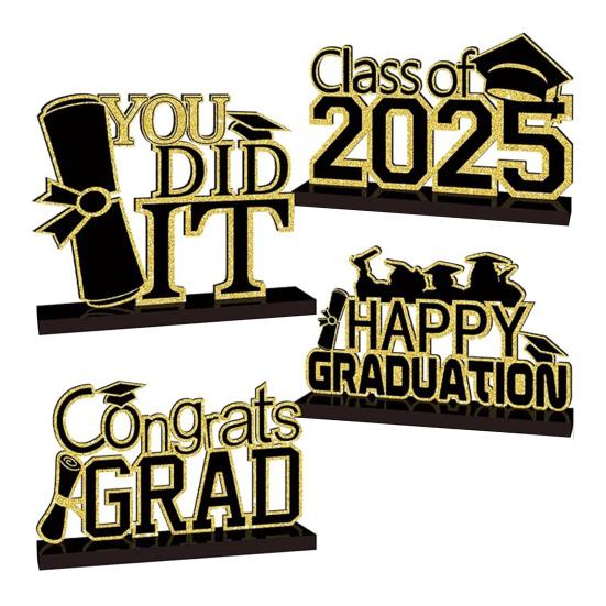 4 шт. центральные украшения для выпускного стола 2025 года, деревянные таблички с поздравлениями с выпускным, украшения для многоярусного подноса, декор выпускного вечера