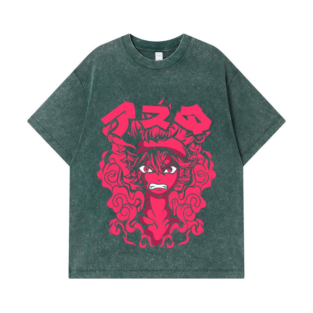275 GSM Washed T-shirts 100% Cotton Black Clover V6 Asta Print Unisex Heavy Cotton T Shirt