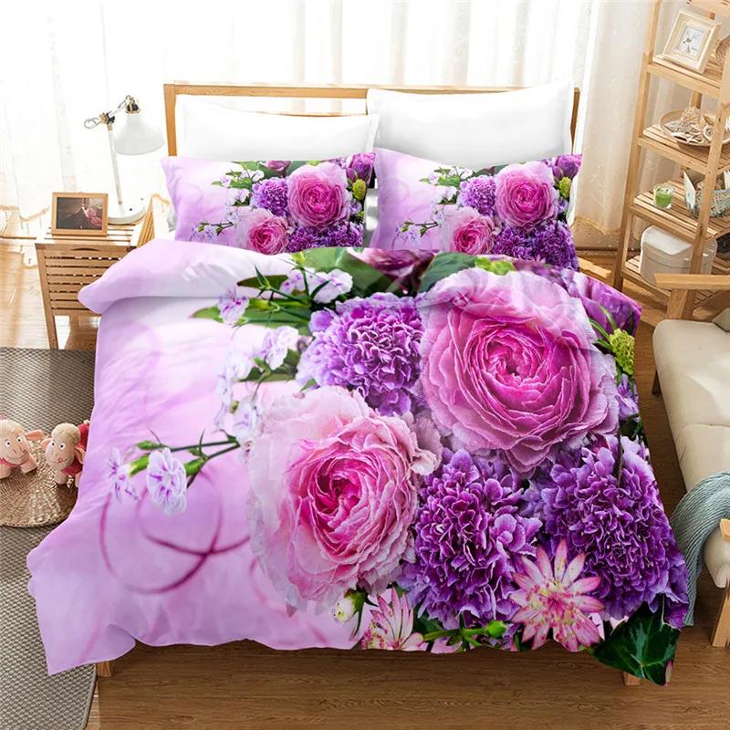 Wedding Duvet Set Cover Red Bedding Sets Double Size 2/3pcs Duvet Cover Sets Valentine's Day Quilt Cover Bed Linens Sets Flower