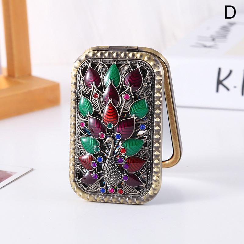 Складное Ретро Ручное Зеркало для Макияжа Компактное Карманное Зеркало с Принтом Павлина Двустороннее Прямоугольное Зеркало для Макияжа и Туалетного Столика