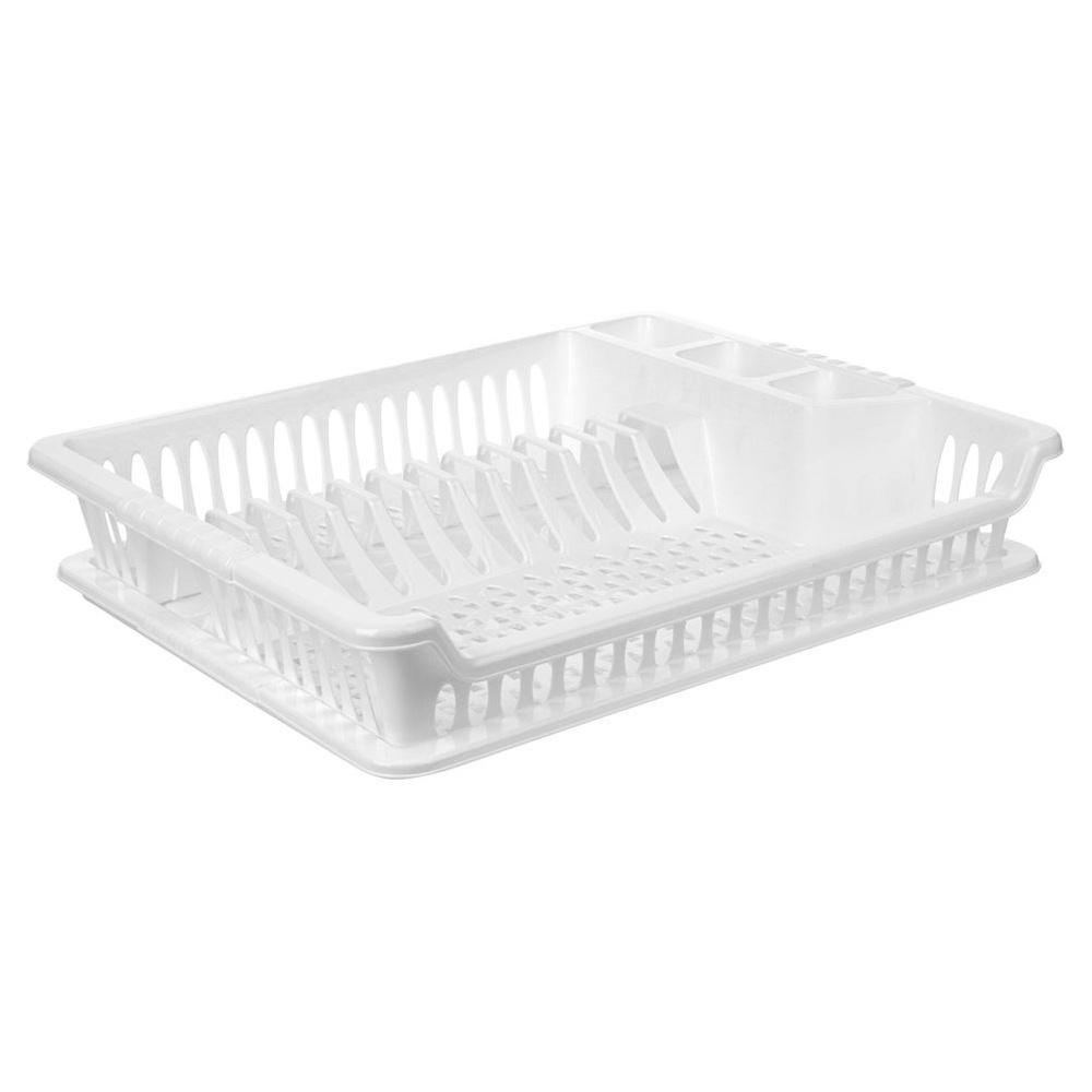 White Dish Drying Rack with Drip Tray 46x37cm