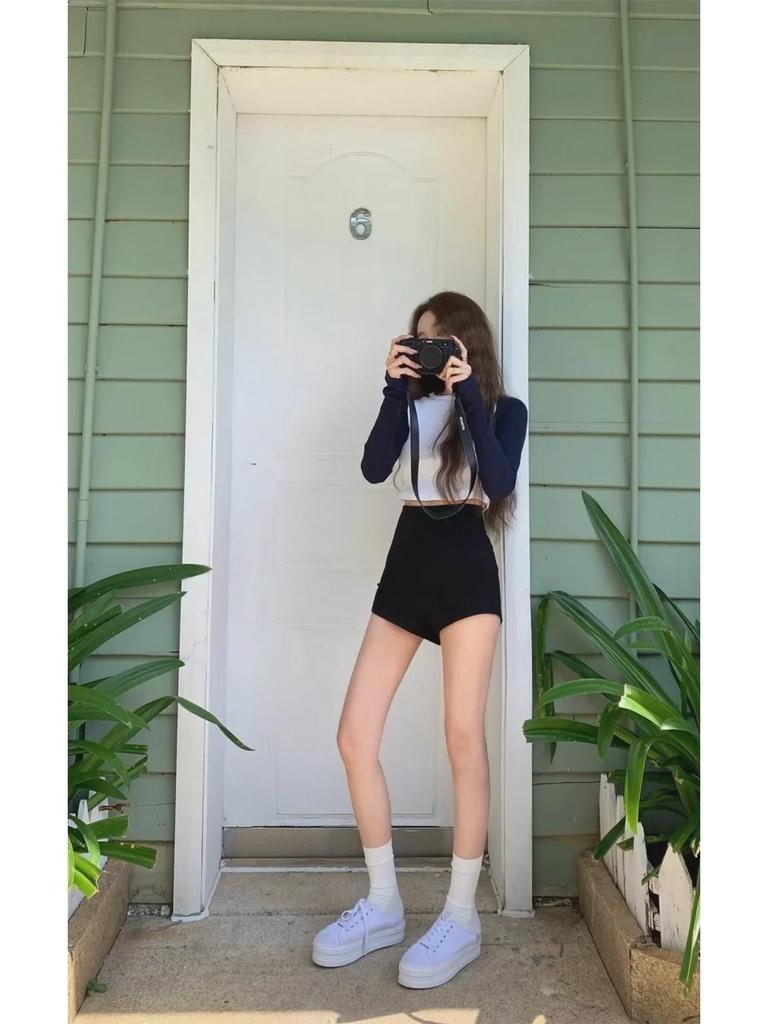 Женские черные узкие шорты с высокой талией - сексуальный американский стиль для горячих девушек летом