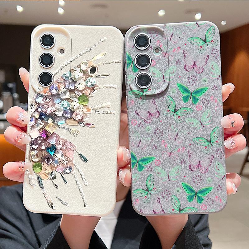 Чехол с принтом разноцветных бабочек для Samsung S26 Ultra S25 A18 S24 S23 S22 S21 FE A15 A16 A17 A35 A36 A37 A54 A55 A56 A57 Силиконовая крышка с текстурой кожи