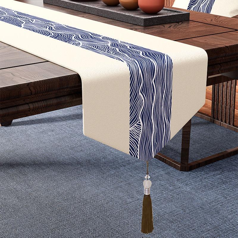 Новые китайские столы, окрашенная в пряжу, жаккардовый пейзаж, настольный флаг, черно-белая тушь, декоративная чайная обеденная скатерть с кисточками