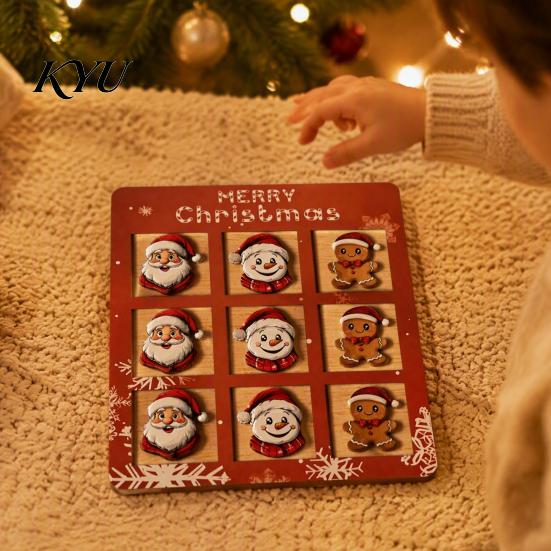 Family Friendly Christmas Party Props Wooden Chessboard Ornament with Santa Claus/Snowflake Design Rustic Claus Snowman Signs for Holiday Home Desktop