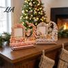 Family Memory Holder Christmas Wooden Photo Frame, 2D Picture with Santa Snowman & Tabletop Display Decor Snowflake Pendant, Frame for Home