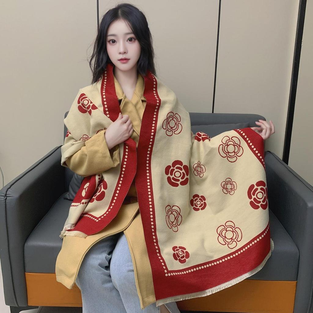Женский универсальный зимний шарф, мягкая шаль из искусственного кашемира, утолщенная для тепла, двойное назначение: накидка на шею и плечи