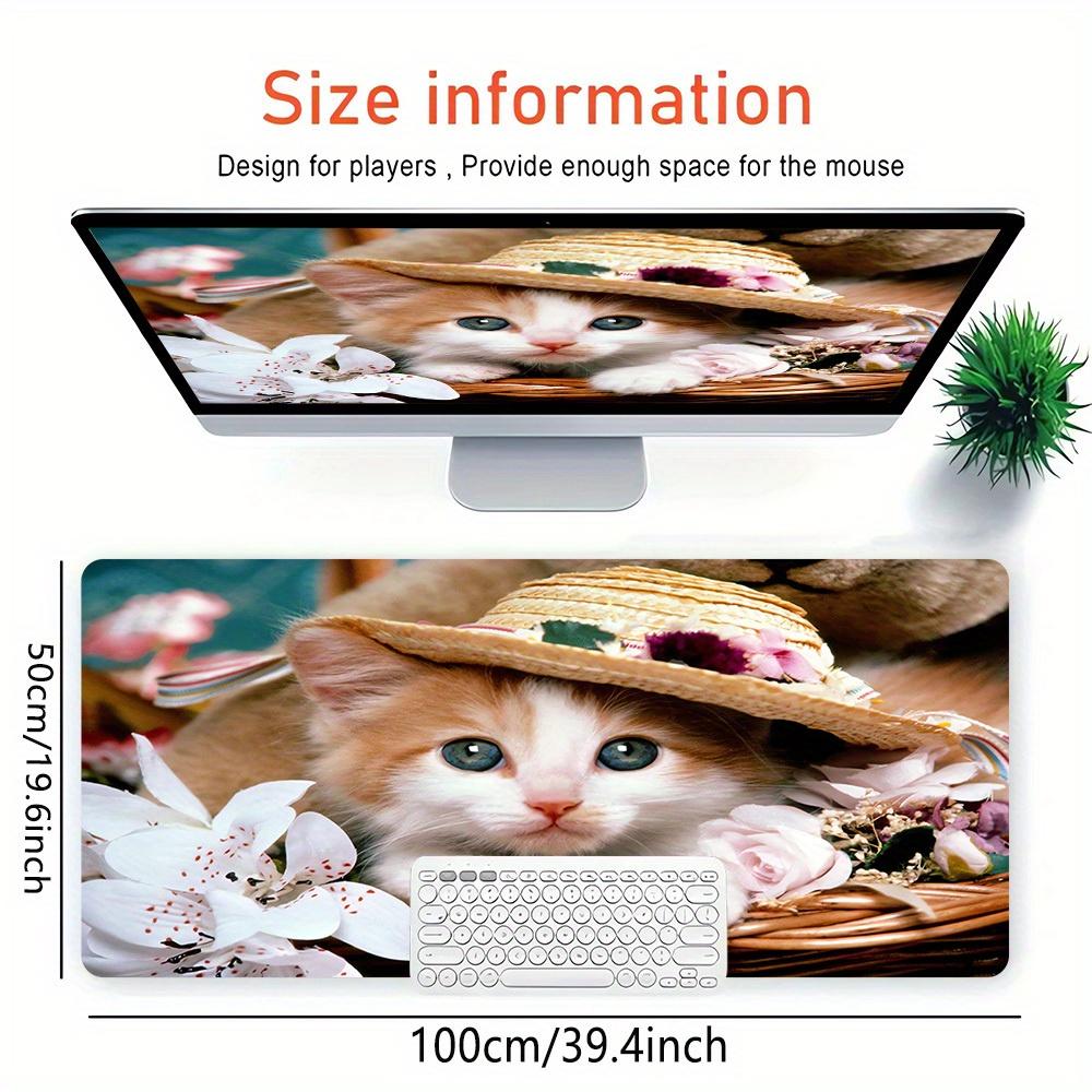 1pc Large Gaming Mouse Pad, UV Reactive Non-Slip Desk Mat, Washable PolyesterCate, Kitten, BasketComputer Pad with Vibrant Game Machine Prin
