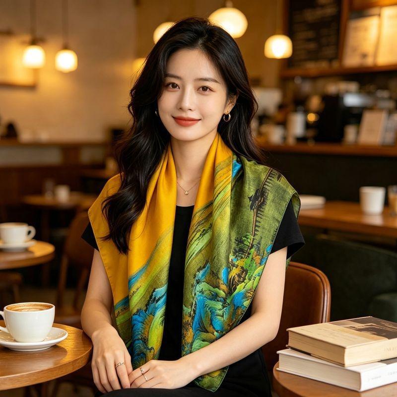 111% mulberry silk versatile square scarf fashion high sense silk silk scarf Chinese style shawl printed scarf