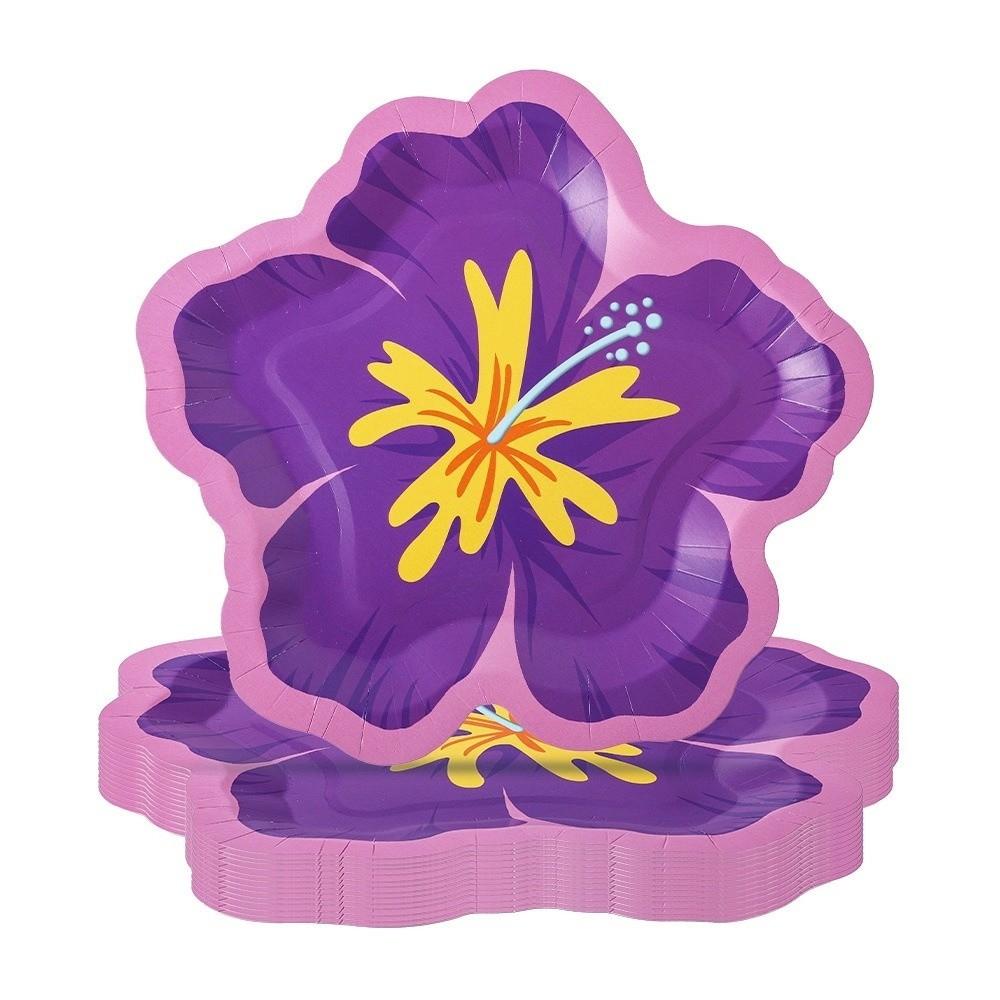 10Pcs Hibiscus Flower Pattern Hibiscus Paper Plates Disposable Dessert Plates Spring Party Supplies