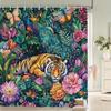 Экзотическая водонепроницаемая шторка для душа с защитой от плесени «Тигр и павлин» - Тропический цветочный дизайн для роскошного декора ванной комнаты
