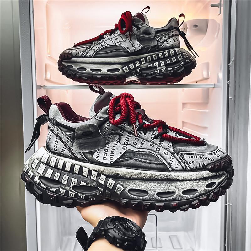 New Exquisite Sneakers Lace Up Color Blocked Breathable Casual Shoes with Increased Height and Thick Bottom Men's Running Shoes