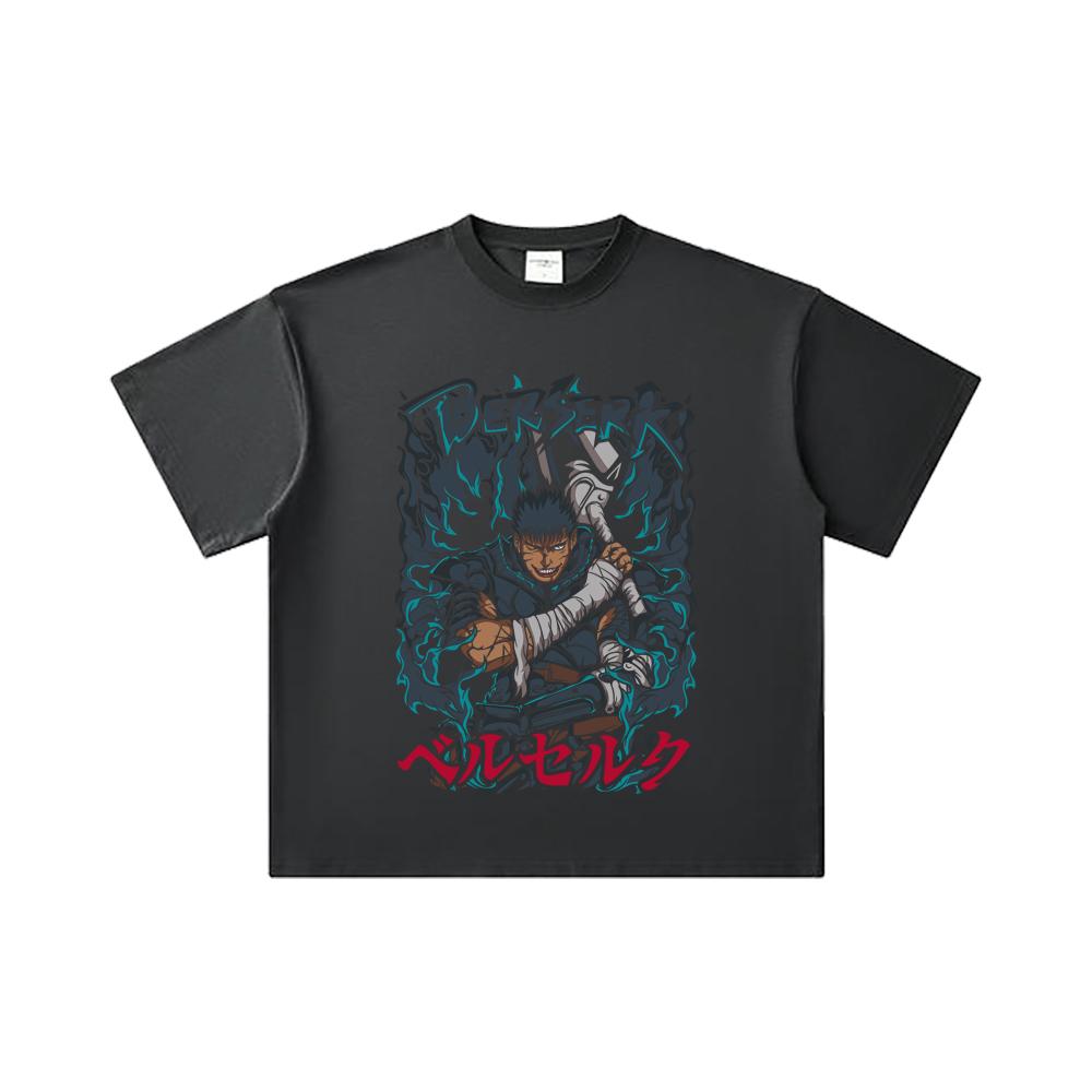 260 GSM Double Yarn 32 Count 100% Cotton Berserk V10 Print Unisex Heavy Cotton T Shirt
