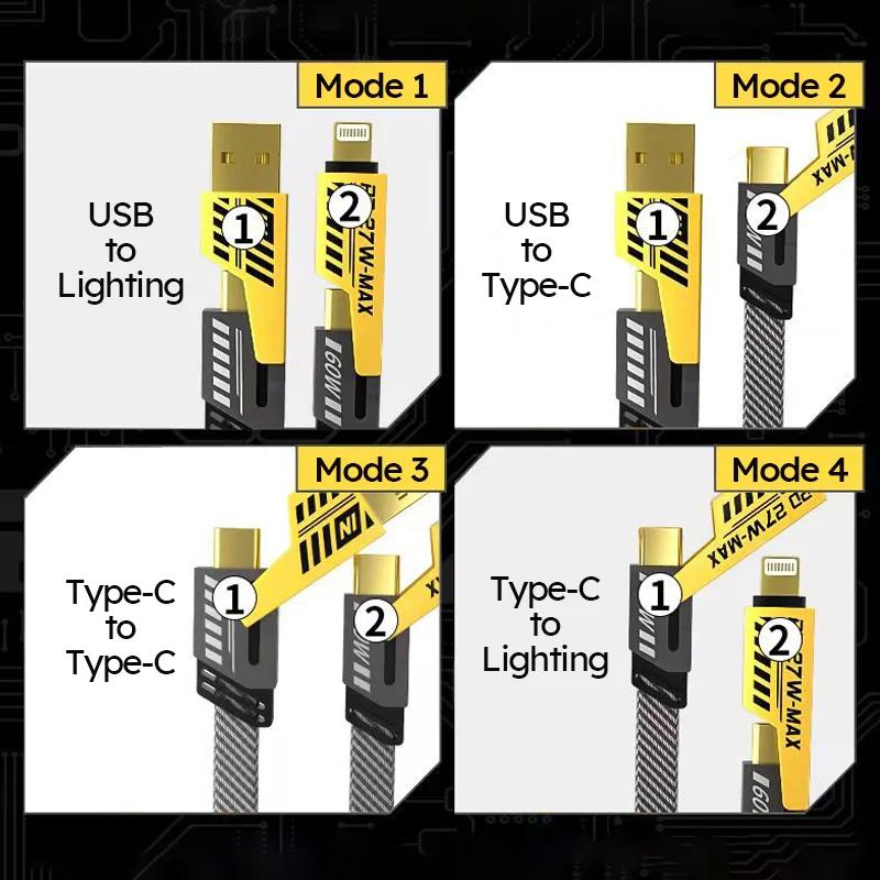 65W 4-в-1 USB-C PD Кабель для быстрой зарядки - Многофункциональный кабель данных для iPhone Samsung Xiaomi - Quick Charge