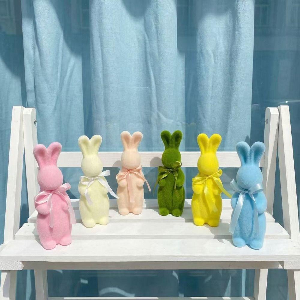 Easter Decor Flocked Easter Bunny Decor Easter Bunny with Bow Tie Bunny Figurine Foam Material Flocked Foam Rabbit