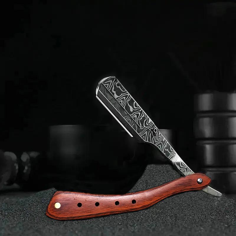 1 шт. Деревянная профессиональная ручная бритва с прямым лезвием из нержавеющей стали, острая парикмахерская бритва, складной бритвенный инструмент для стрижки бороды