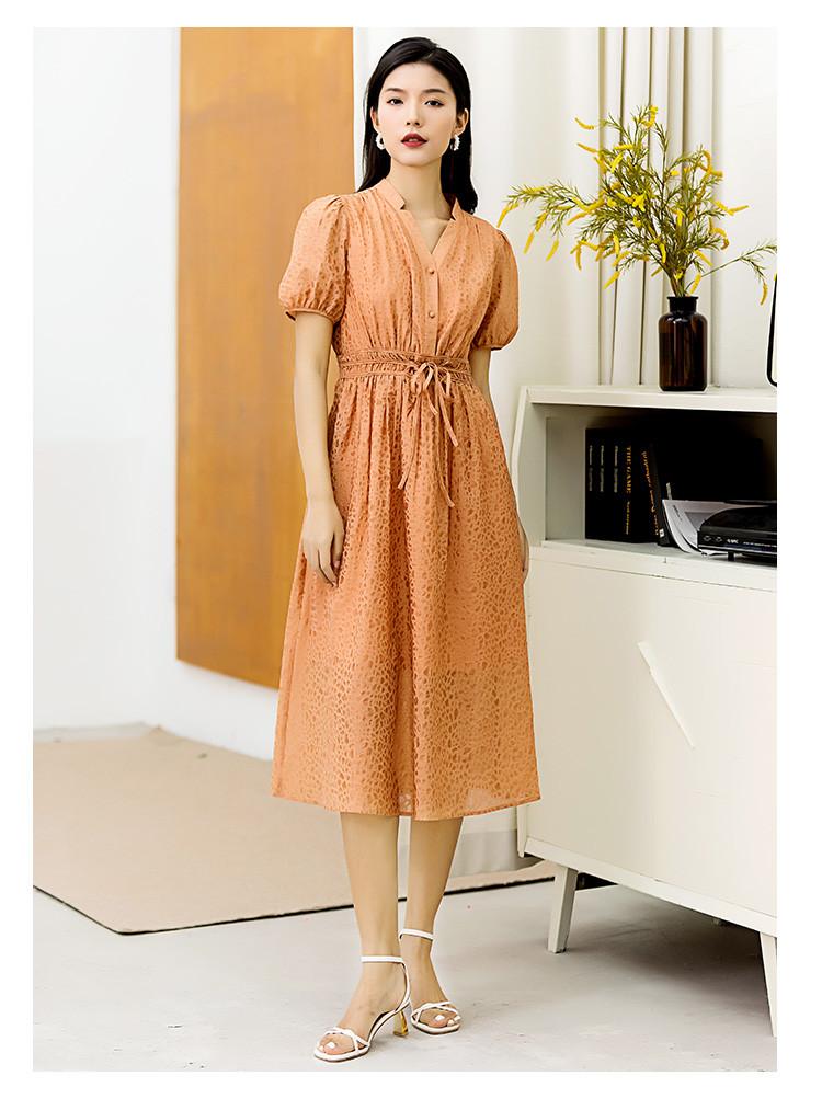 Summer waist slimming dress with elegant temperament, women's mid length skirt
