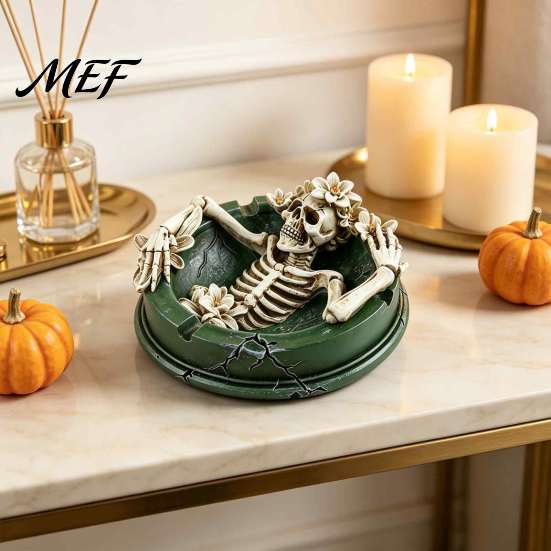 Vintage Style Resin Ash Holder Flower Skull Ashtray, Windproof Decorative Tray for Home Creative Collectibles Office, Gothic Desktop Art Ornament