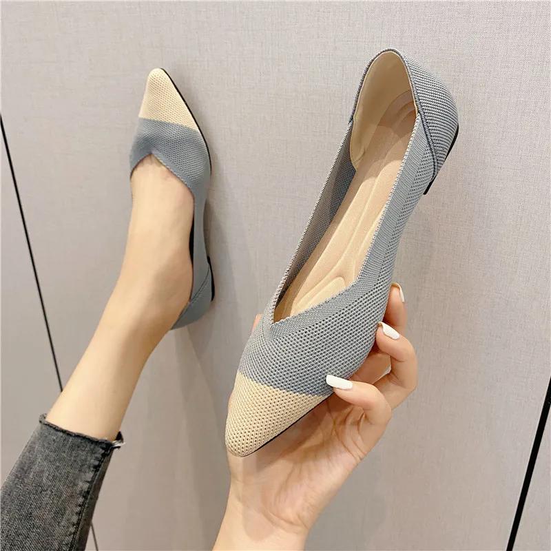 Женская весна 2025 года, новые туфли на плоской подошве, модные осенние женские вязаные остроносые удобные туфли на резиновой подошве, фирменная обувь Zapatos Mujer