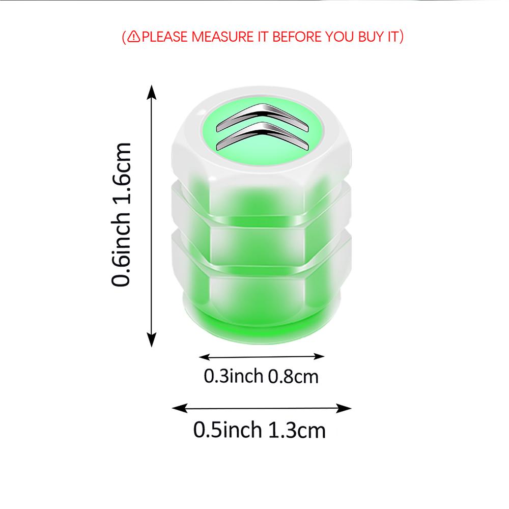 Car Tire Valve Caps Fluorescent Luminous Valve Stem Covers Tyre Nozzles For Citroen C1 C2 Grand C4 Picasso C4L VTS C-ELYSEE DS