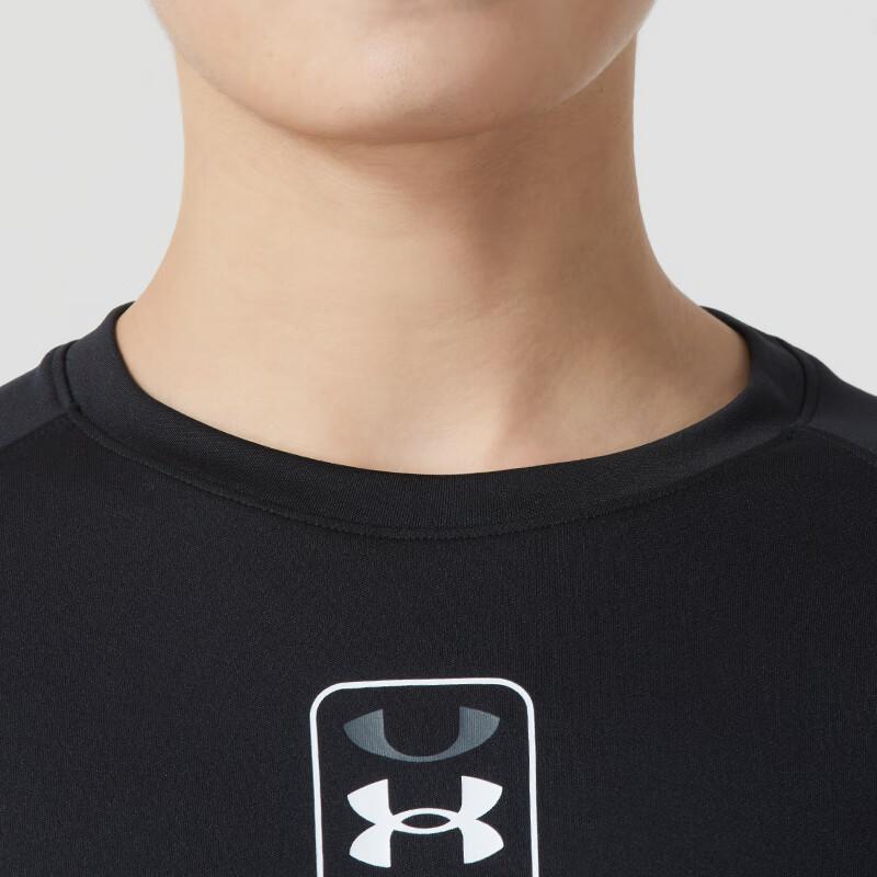 Under Armour Футболка с длинным рукавом и принтом в виде буквы и логотипа для баскетбола, мужская, черная, 1383398-001