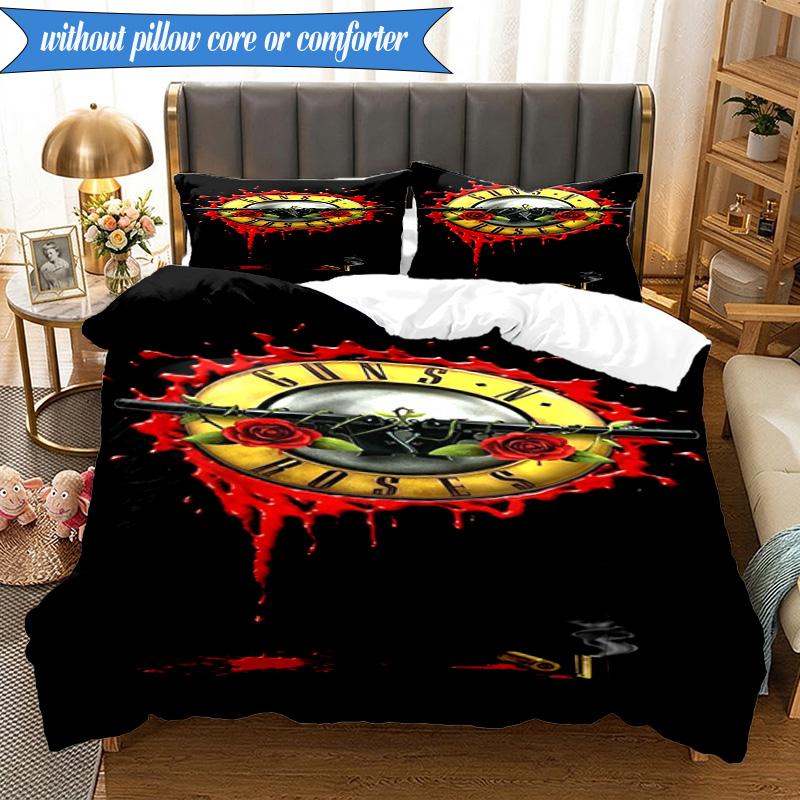 3PCS Guns rock band Artwork Bedding Set,Including 1pc Duvet Cover And 2pcs Pillowcases Perfect for Bedroom, Dormitory, Fan Christmas gift
