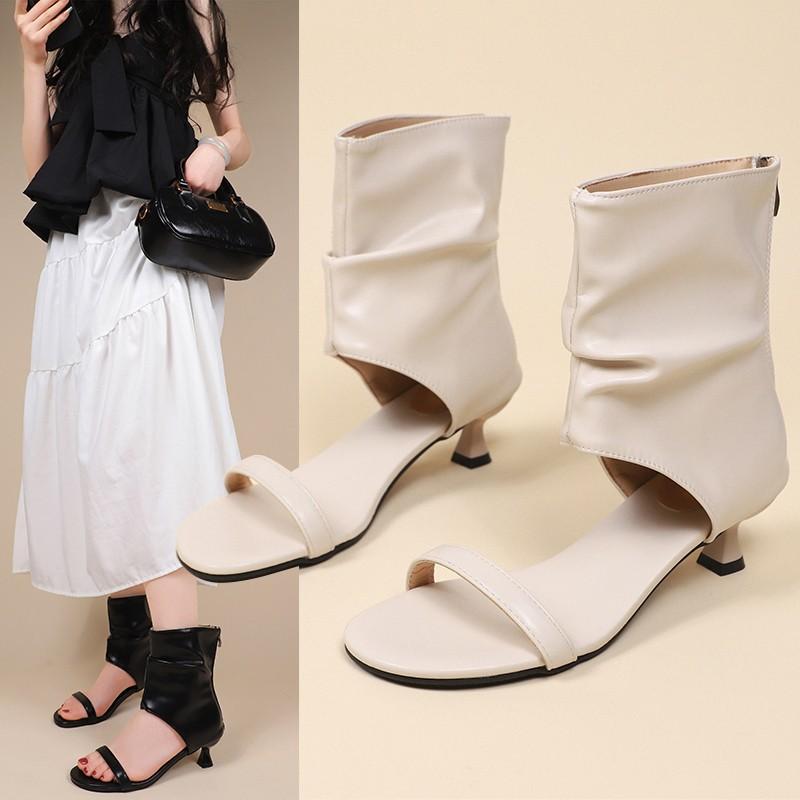 Women's Open-Toe Ankle Boots 2025 - Fashion Peep Toe Chunky Heel Sandal Booties with Back Zipper