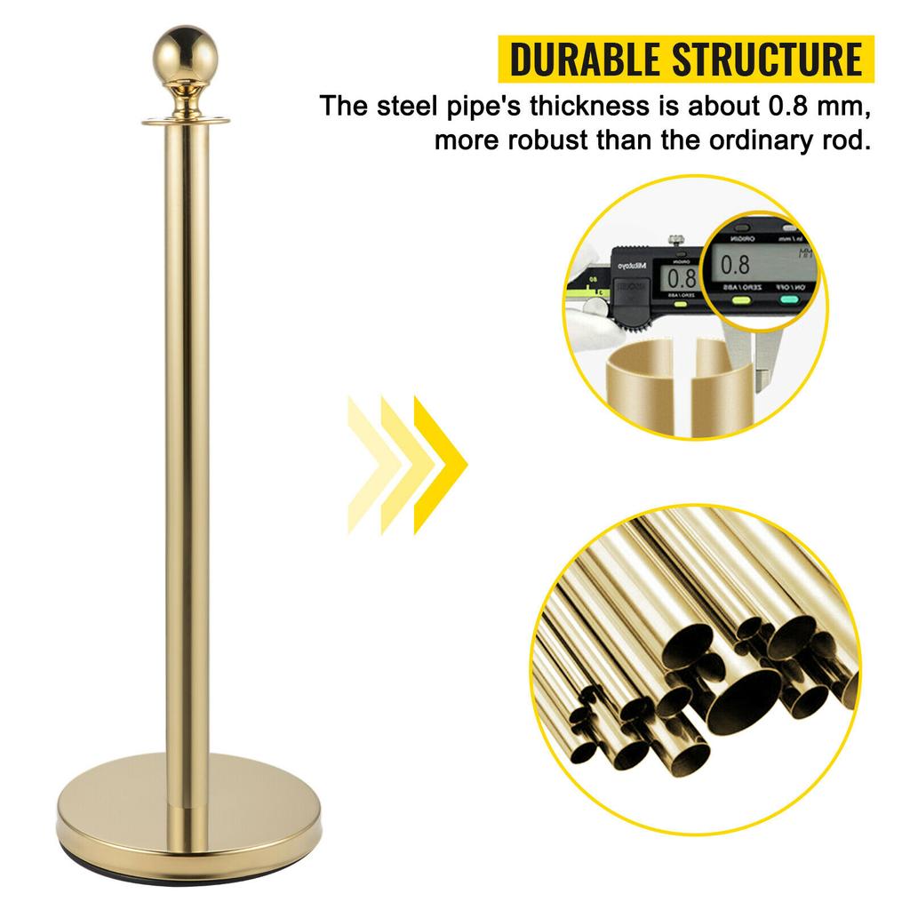 SucceBuy 35.4 Inch Gold/Silver Crowd Control Stanchion Posts Queue Red/Black Velvet Rope Line Barrier W/ Stable Base for Stadium