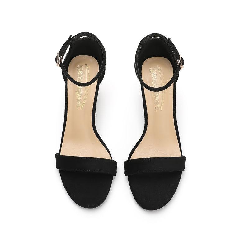 Модные черные замшевые босоножки на высоком каблуке для женщин, удобные ремешки, блочный каблук, открытый носок, лето