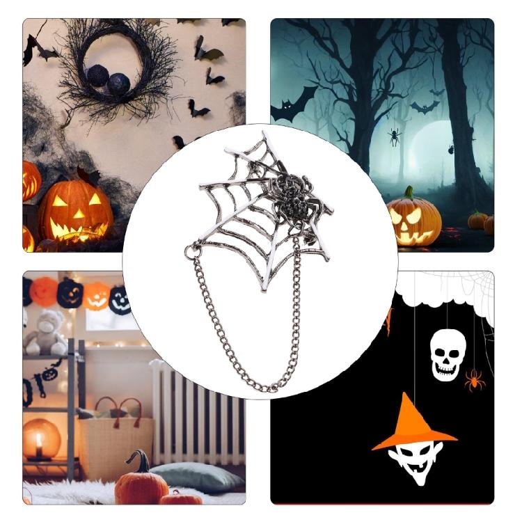 Значок на лацкан в виде паутины с цепочкой для куртки, шляпы, сумки, панк-брошь в виде паутины, значок на Хэллоуин = Украшения для мужчин и женщин