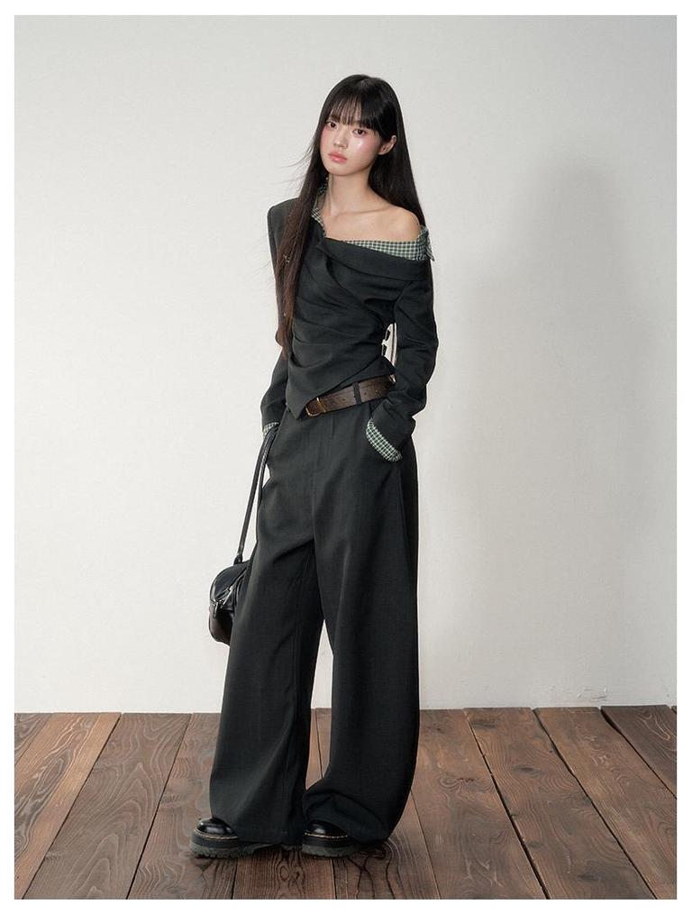 Осенняя клетчатая рубашка с длинным рукавом и открытыми плечами для женщин, приталенная, стройнящая, великолепный дизайн