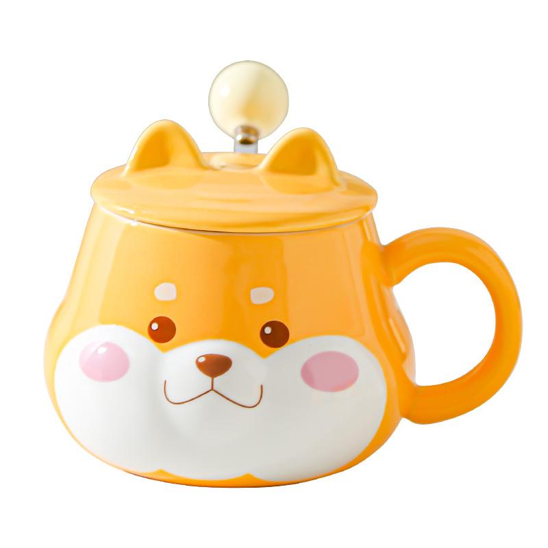 Милая керамическая чашка для воды Супер милая креативная чашка для воды с крышкой Шиба-ину Высокий внешний вид Подарок на день рождения Пара Домашняя офисная чашка