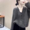 Autumn Winter Lazy Style Thickened Long-sleeve Knitted Cardigan for Women Elegant Slim Casual V-neck Outerwear Sweater