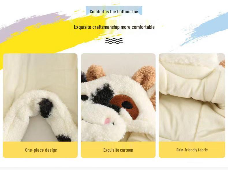 Очаровательный зимний ромпер с коровкой - Уютная овечья шерсть для новорожденных