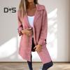 Женский пиджак с лацканами, шерстяное пальто с длинными рукавами, приталенный пиджак, офисный карман, повседневный тонкий кардиган для осени и зимы