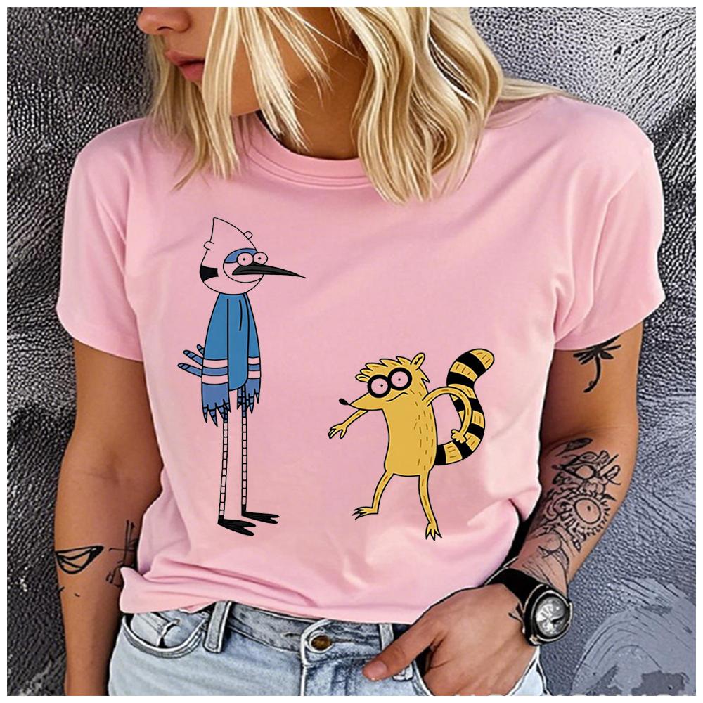 Unisex Cotton Summer Top Retro animation Print Loose round Neck Short Sleeve Fashion for Lovers
