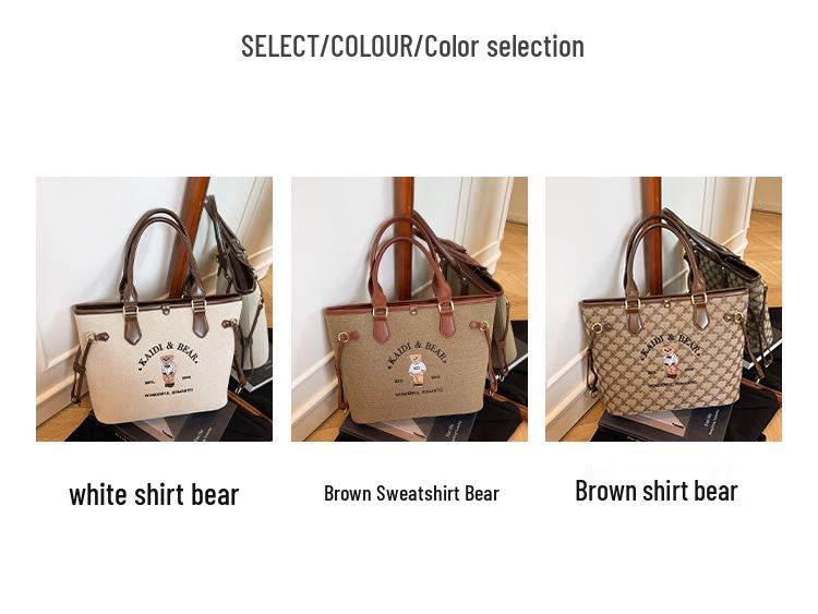 Katie Bear Retro Embroidery Color Block Large Capacity Shoulder Tote Bag 2025