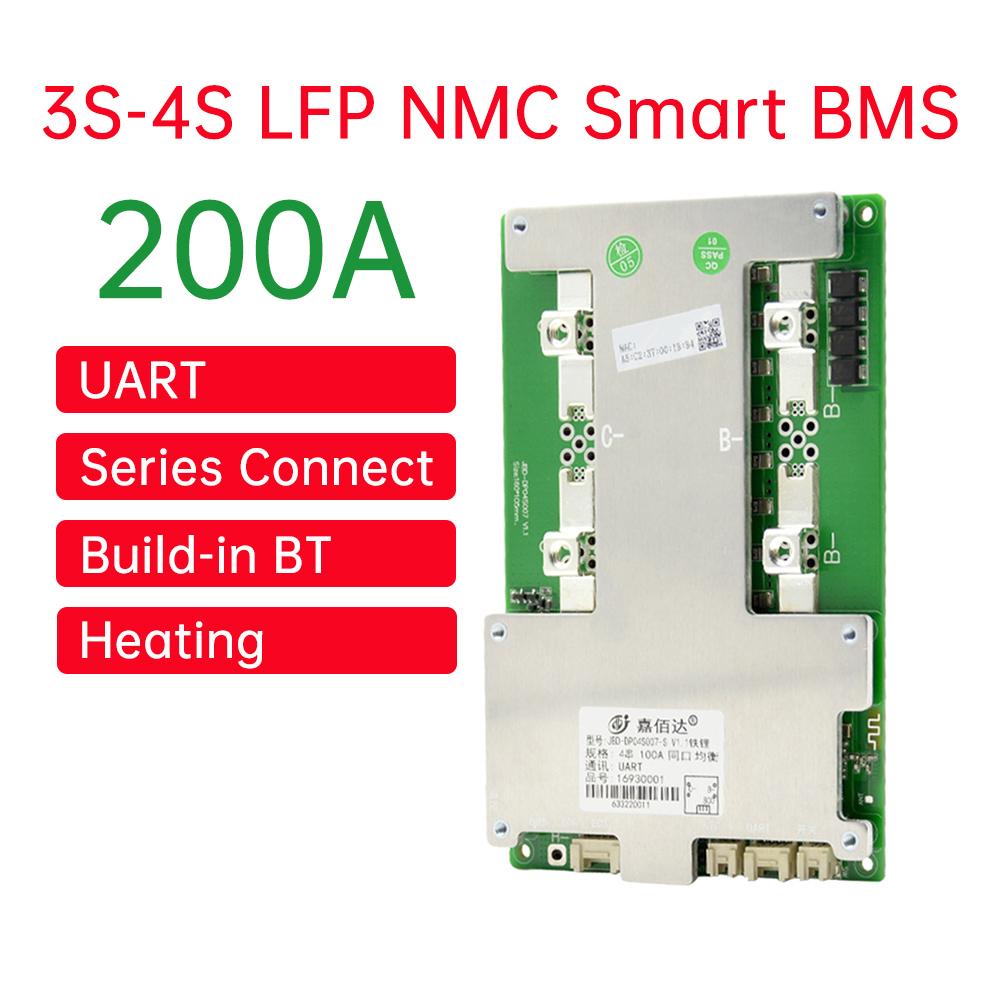 JBD 3S 4S 12V 60A 100A 120A 150A Плата защиты аккумулятора Встроенный BT LFP NMC Умный BMS с UART Нагрев Серийное подключение