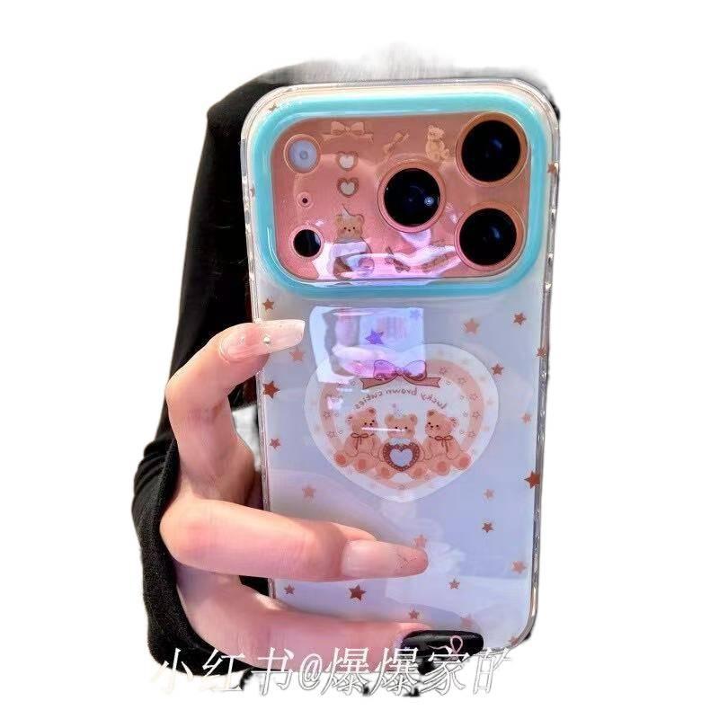 Подходит для Apple iphone17promax цветочный медведь 16pro персонализированный 15 корейский 14ins зеленый чехол для мобильного телефона