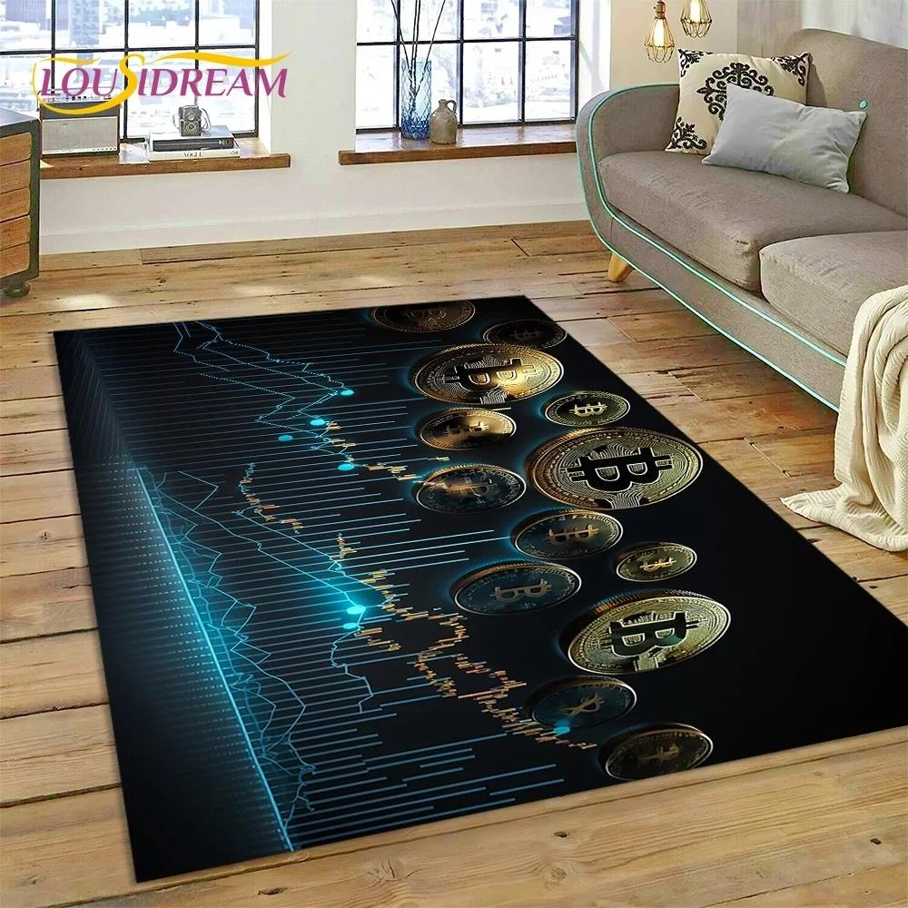3D Ковер Bitcoin Виртуальная Валюта NFT для Спальни Гостиной Дома Декор Дивана, Детская Игра Большой Декоративный Напольный Коврик