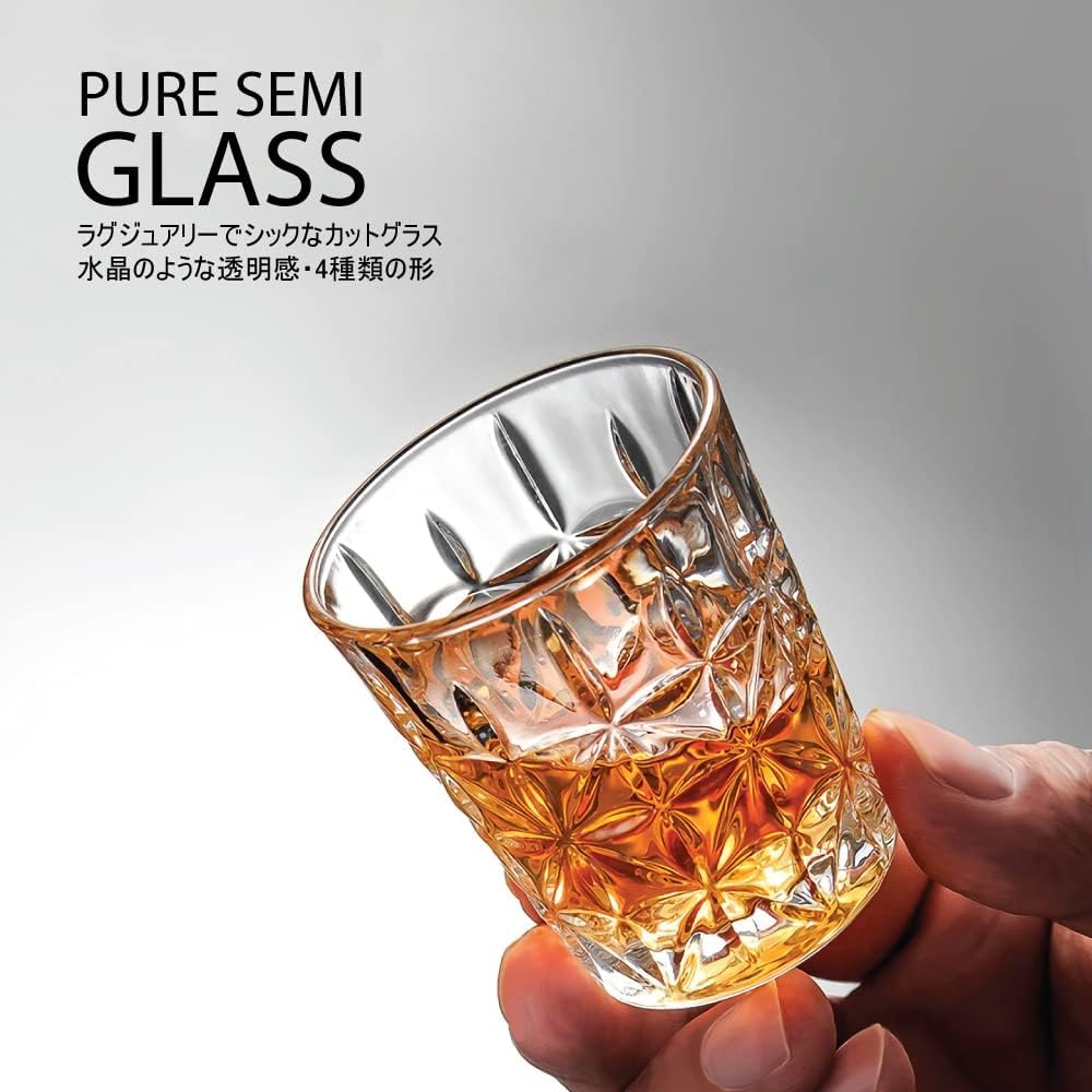 Pure Semi Shot Glasses, 50ml, Set of 4 / PURE SEMI GLASS Clear Glass Glasses, Espresso Glasses, Shochu Glasses, Whiskey, Brandy