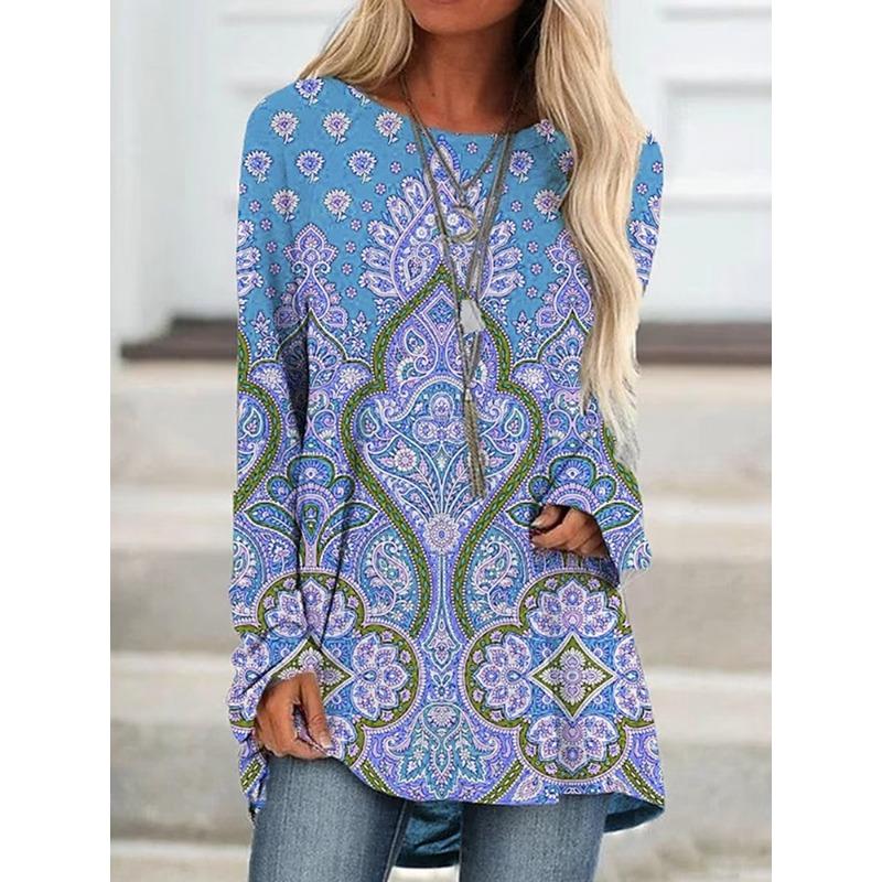 Зимняя футболка с длинным рукавом, модная женская одежда, футболка с круглым вырезом и длинным рукавом, трендовый топ с принтом, осенняя свободная футболка