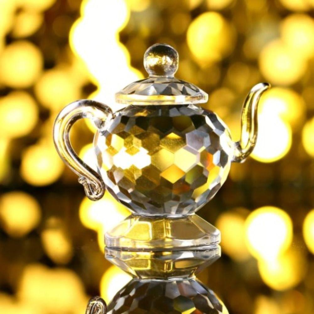 Clear Crystal Teapot Figurine Teapot shape Glass Teapot Teapot Sculpture Ornament Wedding Gift