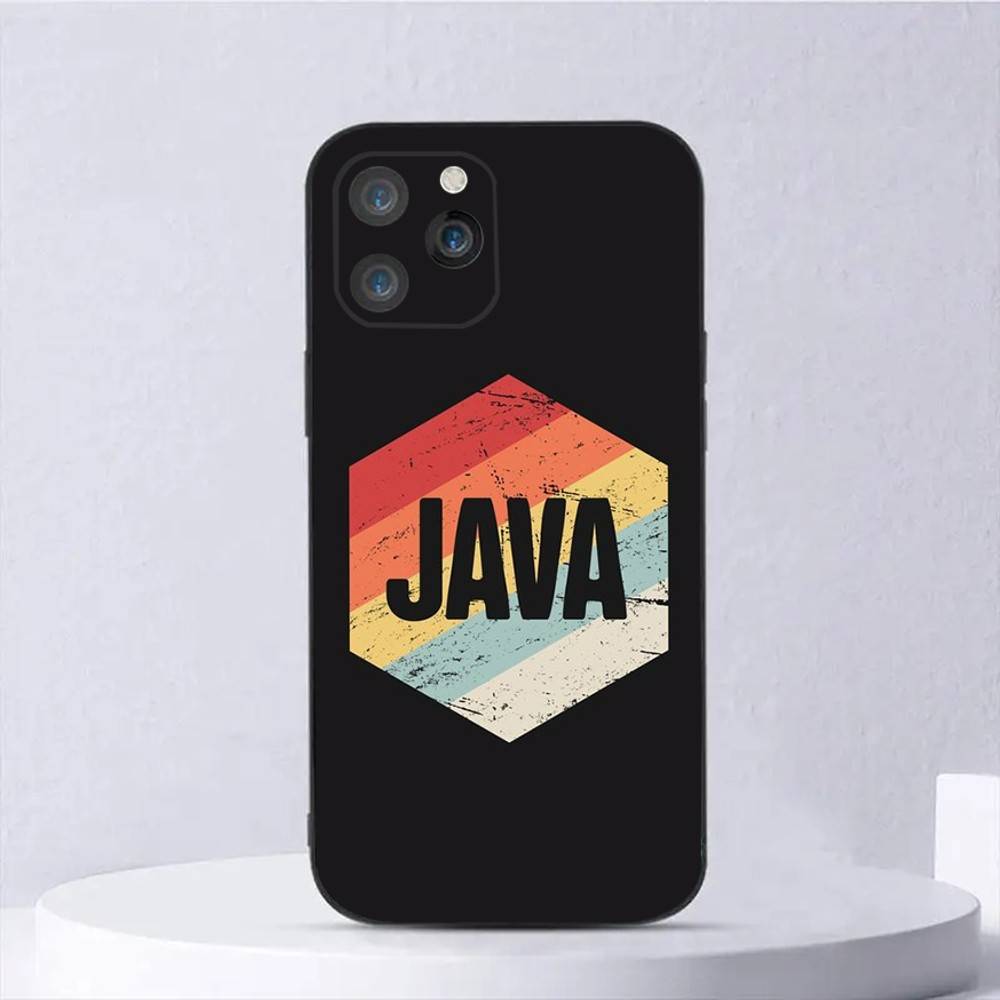 Чехол для телефона с языками программирования Java для iPhone 16,15,14,13,12,11,Plus,Pro Max,XS,X,E,SE,Mini Мягкий силиконовый Черный чехол