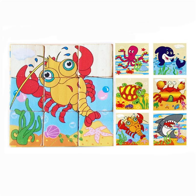 Farm Animal Six Patterns Nine Dimensional Puzzle Cartoon Building Blocks Kids Educational Toy