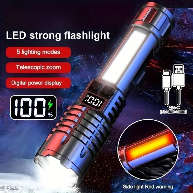 Портативный зум-фонарь Светодиодный фонарик высокой мощности Type-C Перезаряжаемый Водонепроницаемый Фонарь с боковой COB-лампой для активного отдыха Кемпинга Туризма