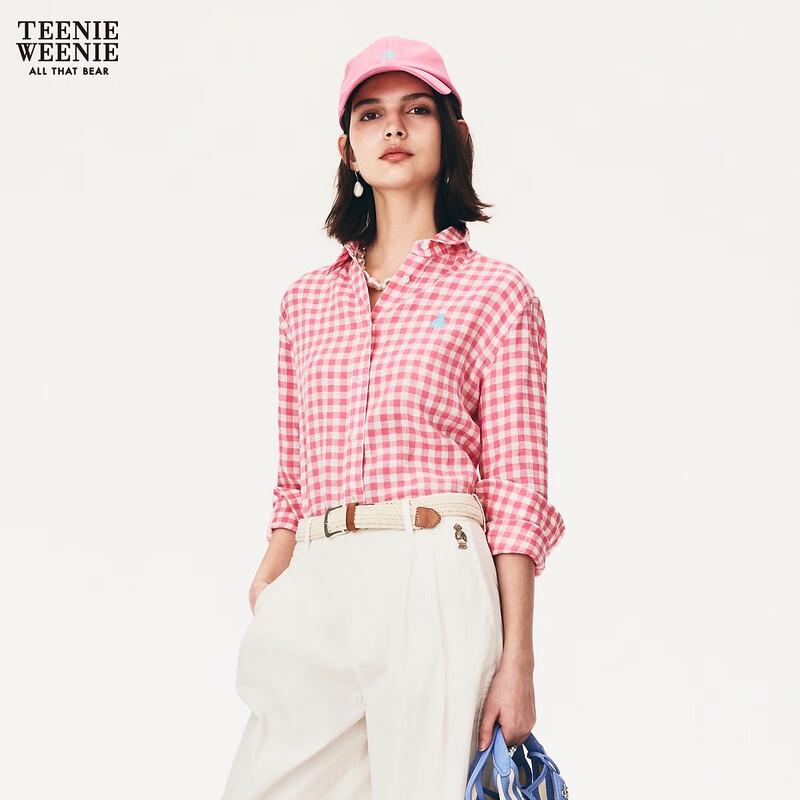 Teenie Weenie Women's Plaid Linen Long Sleeve Shirt