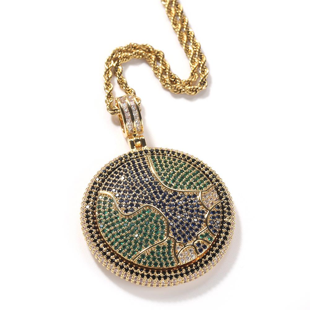 New Full Diamond Rotatable Earth Pendant Copper Inlaid AAA Zircon Hip Hop Cool Stylish Pendant