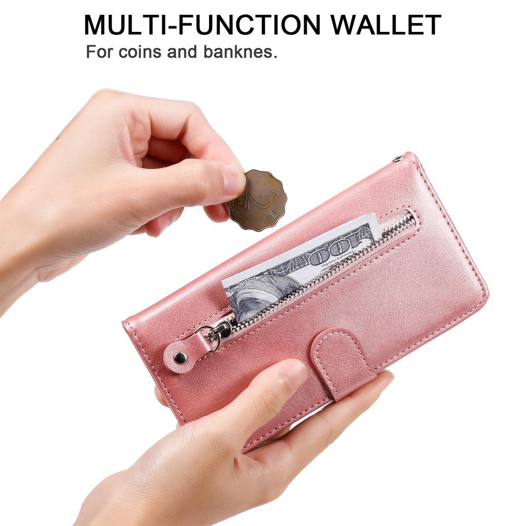 For Samsung Galaxy S24 FE Case PU Leather Stand Phone Cover with Zipper Pocket