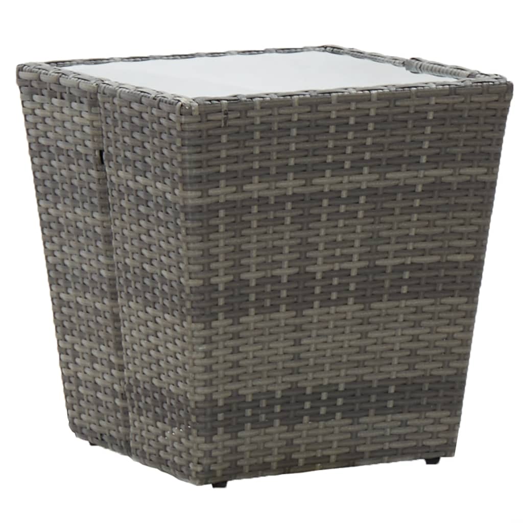 Side Table Gray 41.5 x 41.5 x 43 cm Poly Rattan and Tempered Glass